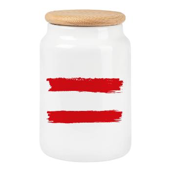 Three White Xs on Red Brushstrokes - Cookie Jar with Wooden Lid - white - Front