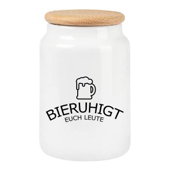 Bieruhigt euch Leute - Keksdose mit Holzdeckel - Weiß - Vorne