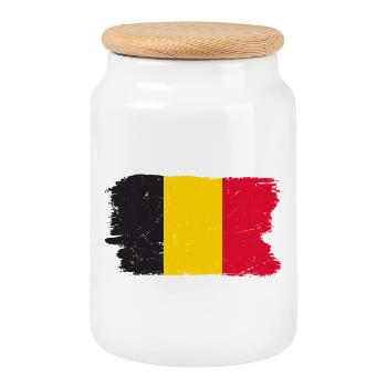 Drapeau belge coup de pinceau - Boîte à biscuits avec couvercle en bois - blanc - Devant