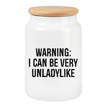 warning I can be very unladylike - Keksdose mit Holzdeckel - Weiß - Vorne