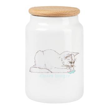 ALWAYS HUNGRY - Cookie Jar with Wooden Lid - white - Front