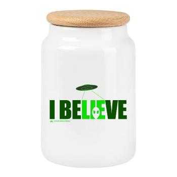 i believe - Cookie Jar with Wooden Lid - white - Front