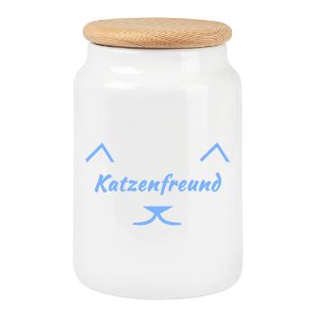 Katzenfreund V2, closing, Typographie - Keksdose mit Holzdeckel - Weiß - Vorne