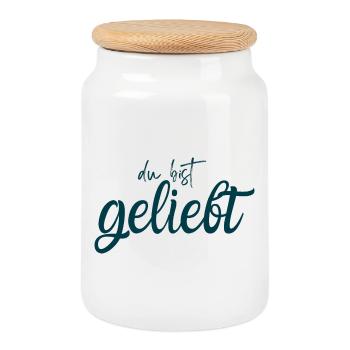 Du bist geliebt wellenblau - Keksdose mit Holzdeckel - Weiß - Vorne