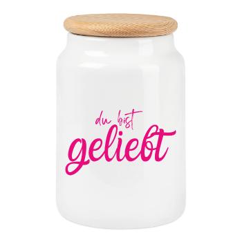 Du bist geliebt - Keksdose mit Holzdeckel - Weiß - Vorne