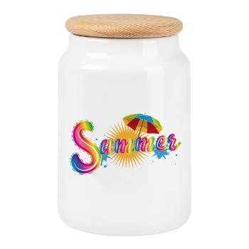 Summer Rainbow Font – Cheerful Summer Design - Cookie Jar with Wooden Lid - white - Front