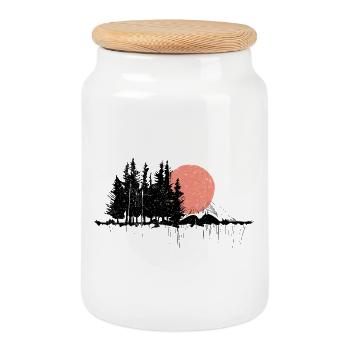 Nachtwald Silhouette Design - Keksdose mit Holzdeckel - Weiß - Vorne