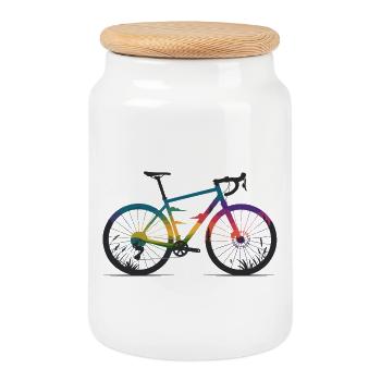 Gravel Bike & Nature Line Art Tee - Cookie Jar with Wooden Lid - white - Front