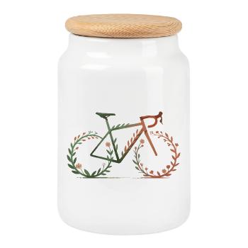 Geblümtes Gravelbike Silhouette T-Shirt - Keksdose mit Holzdeckel - Weiß - Vorne
