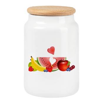 Bunte Früchte mit Wassermelone und Herz - Keksdose mit Holzdeckel - Weiß - Vorne