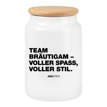 Enterrement de vie de garçon : Team Bräutigam (enterrement de vie de garçon) - Boîte à biscuits avec couvercle en bois - blanc - Devant