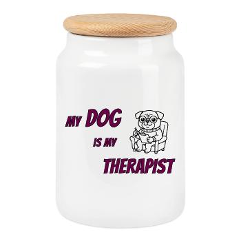 Funny Dog Lover Therapy Tee - Cookie Jar with Wooden Lid - white - Front