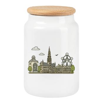 Ville de Bruxelles - Boîte à biscuits avec couvercle en bois - blanc - Devant