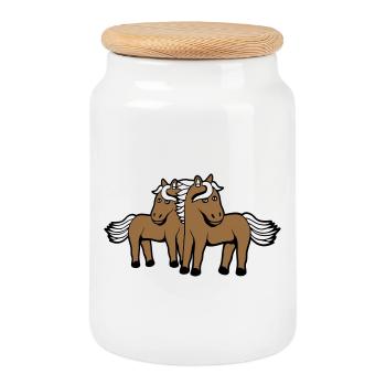 2 Horses Man Woman Lovers Friends Love Team - Cookie Jar with Wooden Lid - white - Front