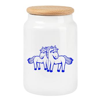 2 Horses Man Woman Lovers Friends Love Team - Cookie Jar with Wooden Lid - white - Front