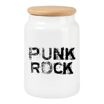 Punk Rock distressed bold logo - Cookie Jar with Wooden Lid - white - Front
