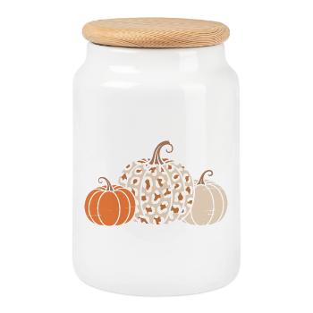 Pumpkins for Halloween - Cookie Jar with Wooden Lid - white - Front