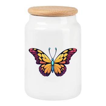 Papillon coloré - Boîte à biscuits avec couvercle en bois - blanc - Devant