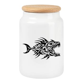 Poisson Piranha Tribal - Boîte à biscuits avec couvercle en bois - blanc - Devant