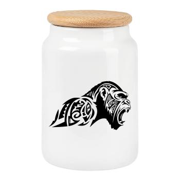 Gorilla Beast Tribal - Keksdose mit Holzdeckel - Weiß - Vorne