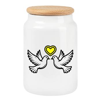 Wedding Dove Couple Couple Heart - Cookie Jar with Wooden Lid - white - Front