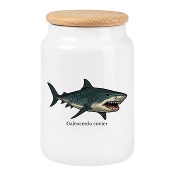 Dessin de requin tigre Galeocerdo cuvier - Boîte à biscuits avec couvercle en bois - blanc - Devant