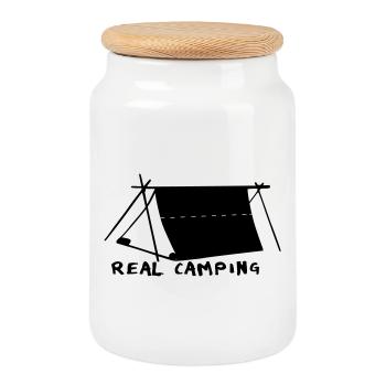 Camping Camping Holiday Yps Tent Motorhome Nature - Cookie Jar with Wooden Lid - white - Front