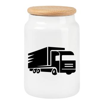 Truck Symbol Trucker - Cookie Jar with Wooden Lid - white - Front