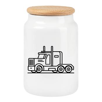 Trucker Truck Icon - Cookie Jar with Wooden Lid - white - Front