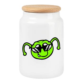 Raupe Sonnenbrille Cool Lächeln Frech Spaß Comic - Keksdose mit Holzdeckel - Weiß - Vorne