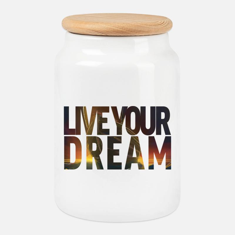 Live your dream - Keksdose mit Holzdeckel - Weiß