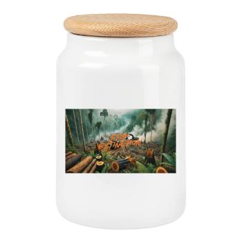 Stop Extinction: Forest Protection Design - Cookie Jar with Wooden Lid - white - Front