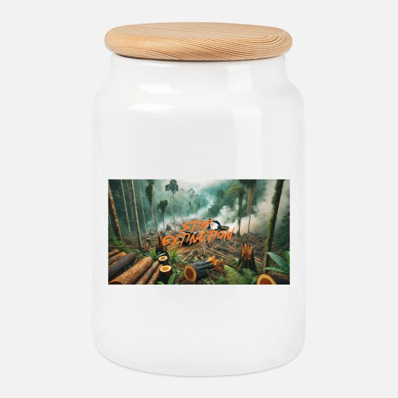 Stop Extinction: Waldschutz Design - Keksdose mit Holzdeckel - Weiß