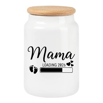 Mama Loading 2026 - Keksdose mit Holzdeckel - Weiß - Vorne