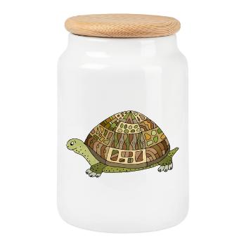 tortoise - Cookie Jar with Wooden Lid - white - Front