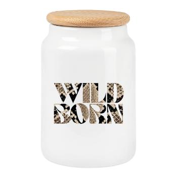 Wild Born serpent imprimé Design abstrait - Boîte à biscuits avec couvercle en bois - blanc - Devant