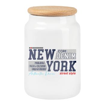 New Yorker Streetstyle Denim-Design - Keksdose mit Holzdeckel - Weiß - Vorne