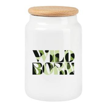 Camo-Inspired Wildlife World Design - Cookie Jar with Wooden Lid - white - Front