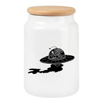 Alien Spaceship (Black) - Cookie Jar with Wooden Lid - white - Front