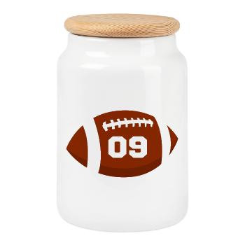 Number 9 Rugby - 9th Anniversary Rugby - Cookie Jar with Wooden Lid - white - Front