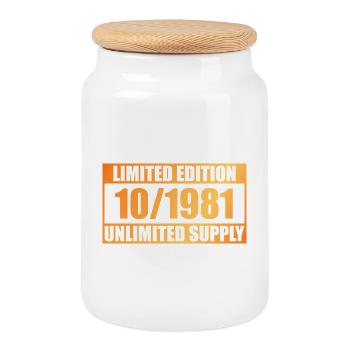 44th Birthday Limited Edition - ꝏ Supply 10/1981 - Cookie Jar with Wooden Lid - white - Front