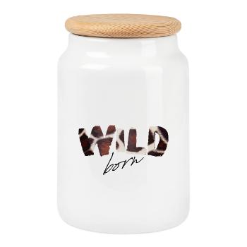 Wild Born Cow Print - Cookie Jar with Wooden Lid - white - Front