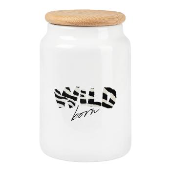 Wild Born Zebra Stripe Logo - Cookie Jar with Wooden Lid - white - Front