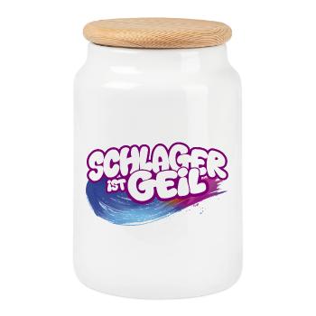 Schlager ist geil Neon Pinsel Pink Schlagermusik - Keksdose mit Holzdeckel - Weiß - Vorne