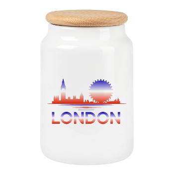 Farbverlauf der Londoner Skyline - Keksdose mit Holzdeckel - Weiß - Vorne