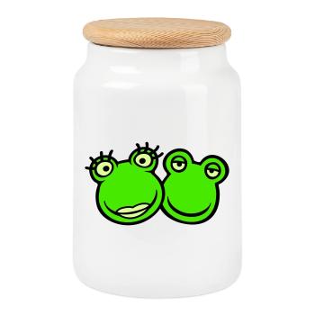 2 Frogs Man Woman Loving Couple Friends Love Team - Cookie Jar with Wooden Lid - white - Front