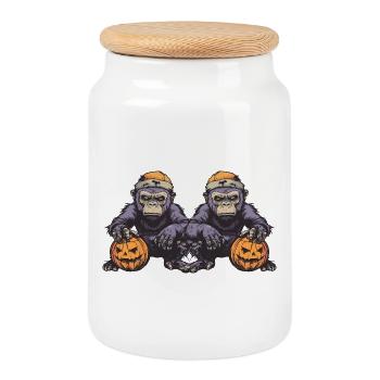 Gorilla Halloween Team Lustig - Keksdose mit Holzdeckel - Weiß - Vorne