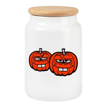 Two Naughty Pumpkins Silly Funny Halloween Team - Cookie Jar with Wooden Lid - white - Front