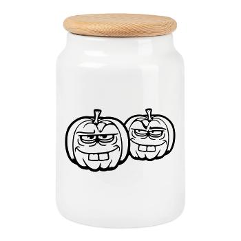 Zwei freche Kürbisse albern lustig Halloween Team - Keksdose mit Holzdeckel - Weiß - Vorne