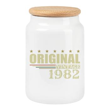 1982 Anniversaire 1982 - Boîte à biscuits avec couvercle en bois - blanc - Devant